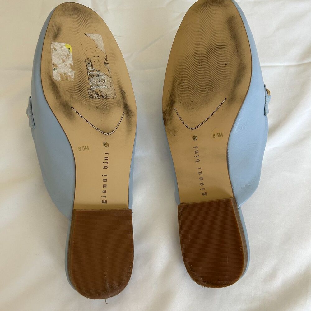 Gianni Bini Women's Light Blue Croc-Embossed Gold Chain Mules Size 8.5M - Picture 5 of 6